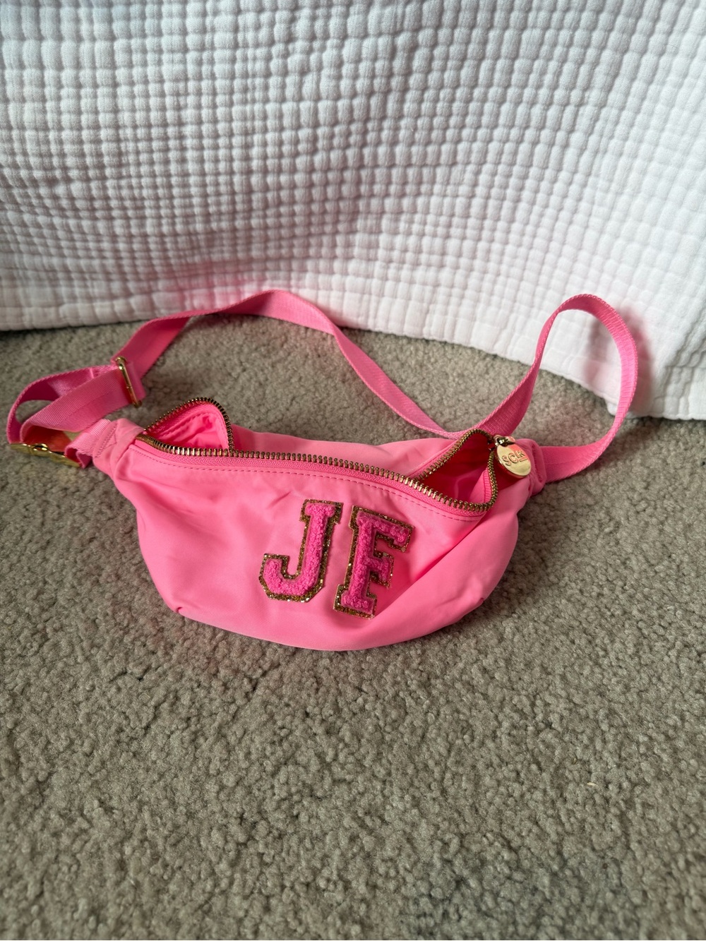 Stoney Clover Lane Hot Pink Kids Belt Bag with JF Monogram